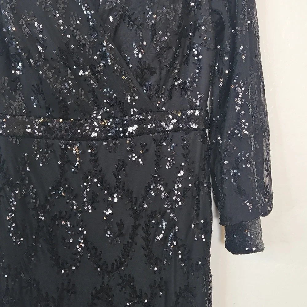 🌟 R&M Richards Petite 6P Black Sequin Long Evening Gown - Picture 10 of 15